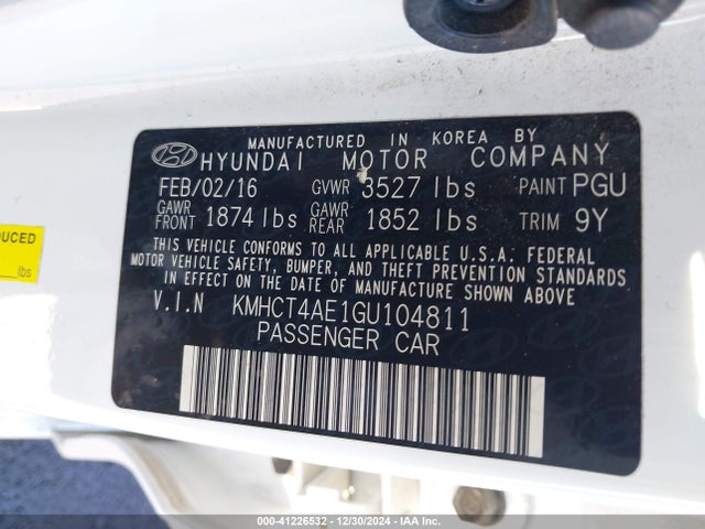 KMHCT4AE1GU104811 Hyundai ACCENT SE