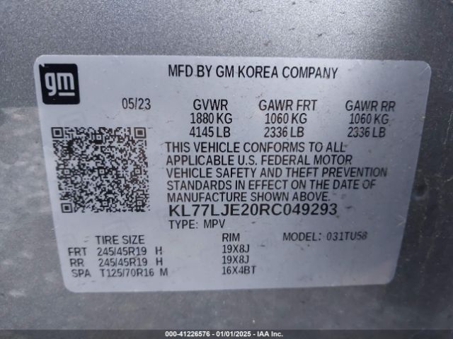 KL77LJE20RC049293 Chevrolet Trax Fwd 2rs