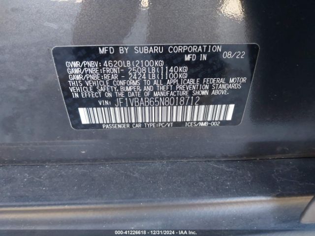 JF1VBAB65N8018712 Subaru WRX