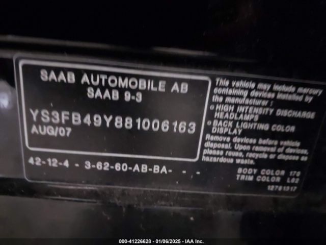 2008 SAAB 9-3 YS3FB49Y881006163 Photo 8