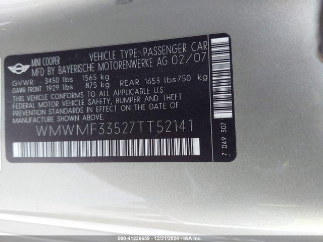 2007 MINI COOPER WMWMF33527TT52141 Photo 8