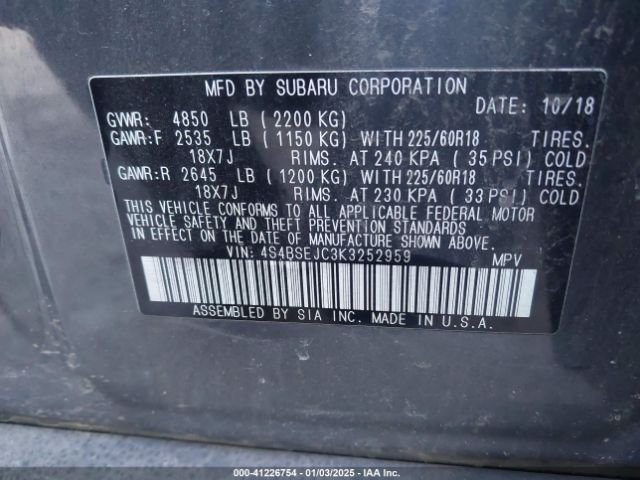 4S4BSEJC3K3252959 Subaru Outback 3.6r Limited