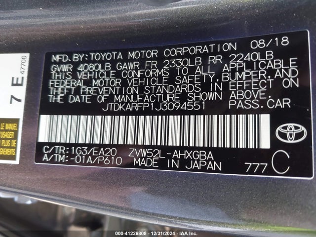 JTDKARFP1J3094551 Toyota PRIUS PRIME