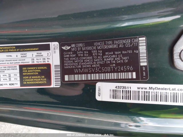 2011 MINI COOPER S WMWSV3C50BTY24596 Photo 8