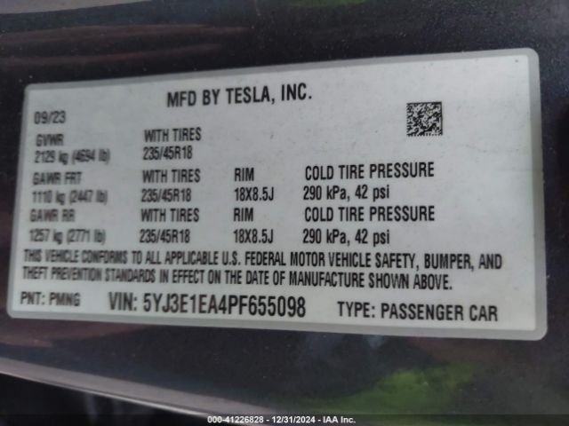 5YJ3E1EA4PF655098 Tesla Model 3 Rear-wheel Drive