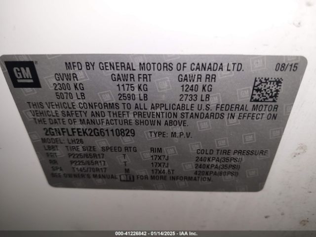 2GNFLFEK2G6110829 Chevrolet EQUINOX LT