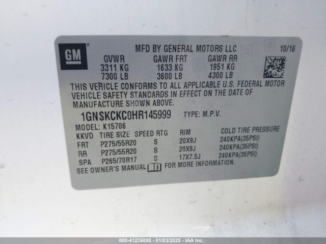 1GNSKCKC0HR145999 Chevrolet Tahoe Premier