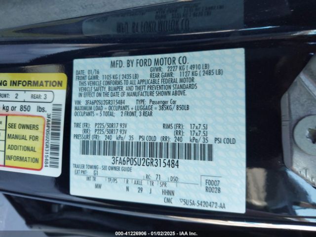 3FA6P0SU2GR315484 Ford Fusion Energi Titanium