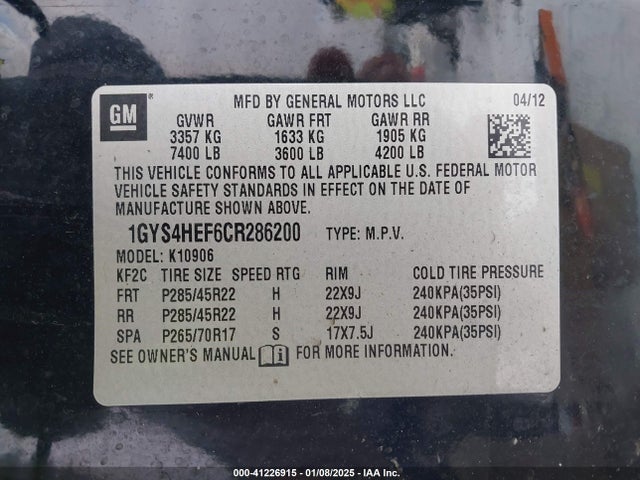 2012 CADILLAC ESCALADE ESV 1GYS4HEF6CR286200 Photo 8