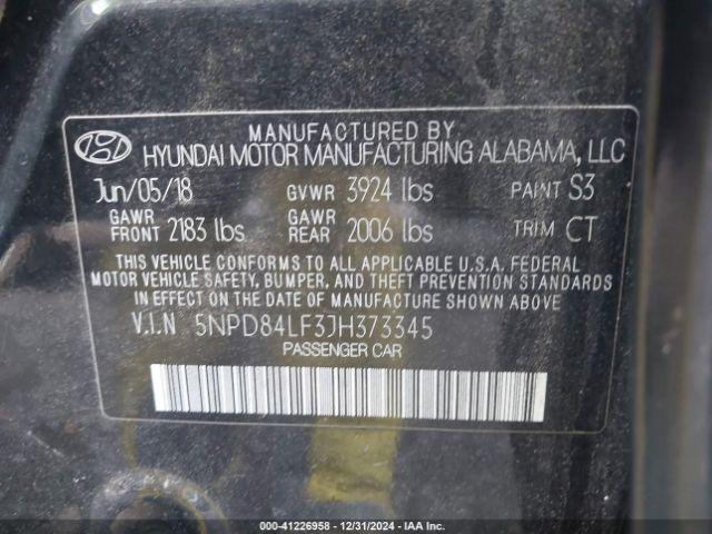 5NPD84LF3JH373345 Hyundai ELANTRA SEL