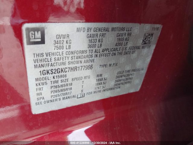 1GKS2GKC7HR177966 GMC Yukon Xl Slt