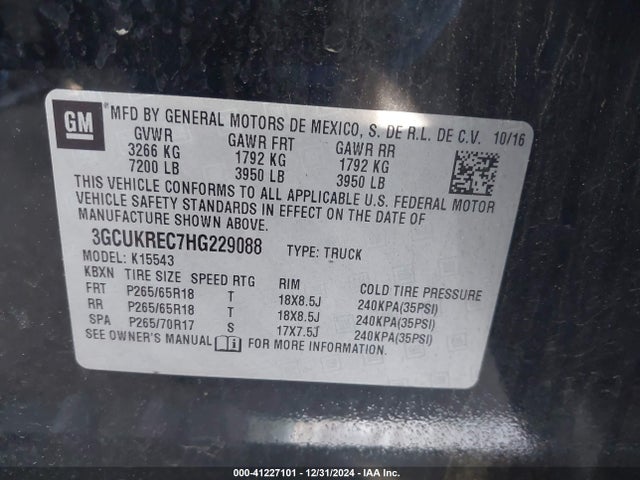 3GCUKREC7HG229088 Chevrolet l83 - sidi: spark ignited direct injection, vvt: variable valve timing, afm, e85 max, alum
