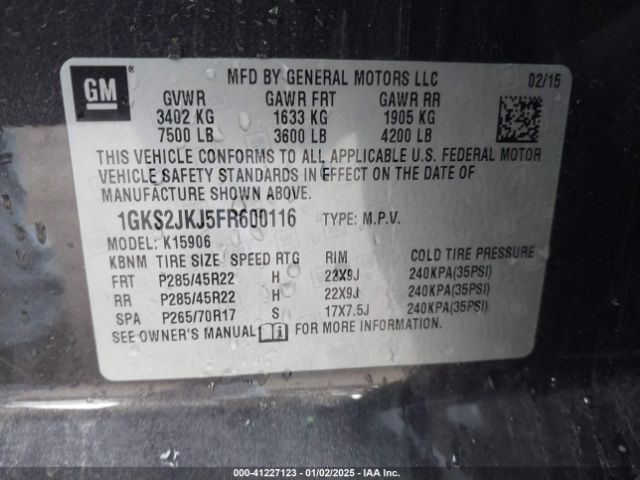 1GKS2JKJ5FR600116 GMC Yukon Xl 1500 Denali