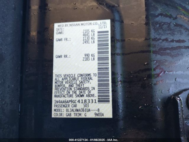 1N4AA6AP9GC418331 Nissan Maxima 3.5 Platinum