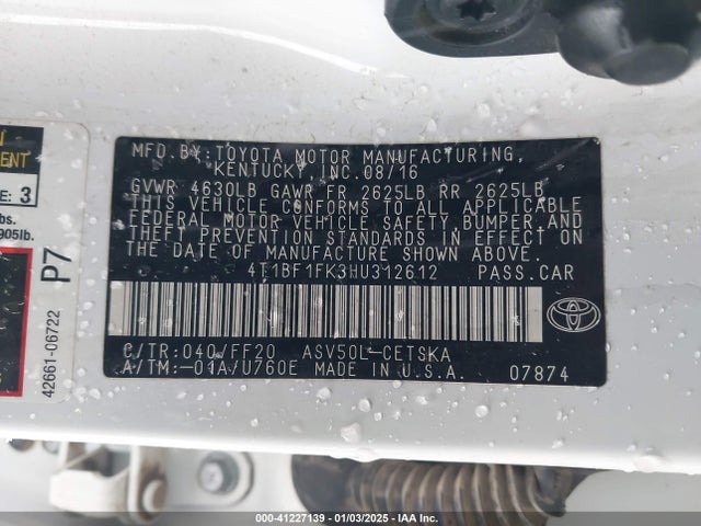 4T1BF1FK3HU312612 Toyota CAMRY SE