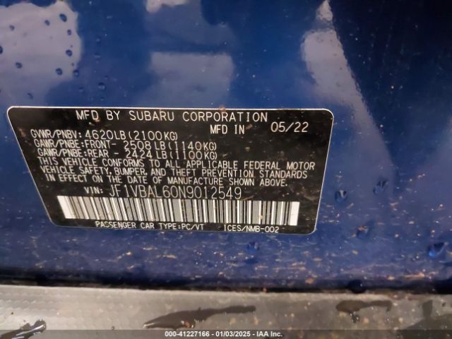 JF1VBAL60N9012549 Subaru Wrx Limited