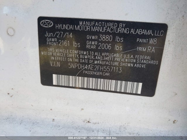 5NPDH4AE2FH557113 Hyundai ELANTRA SE