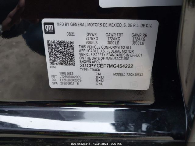 3GCPYCEF7MG454222 Chevrolet Silverado 1500 4wd  Short Bed Custom Trail Boss