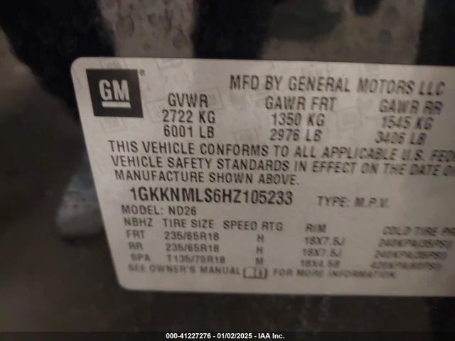 GMC Acadia Slt-1 2017 1GKKNMLS6HZ105233 Image 9