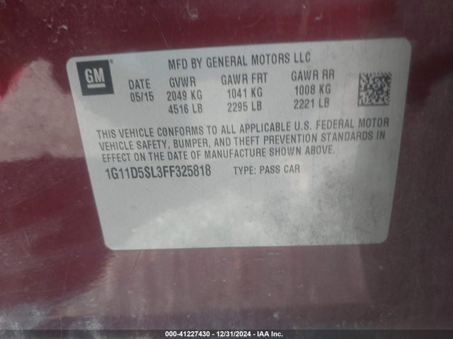 Chevrolet MALIBU 2LT 2015 1G11D5SL3FF325818 Image 9