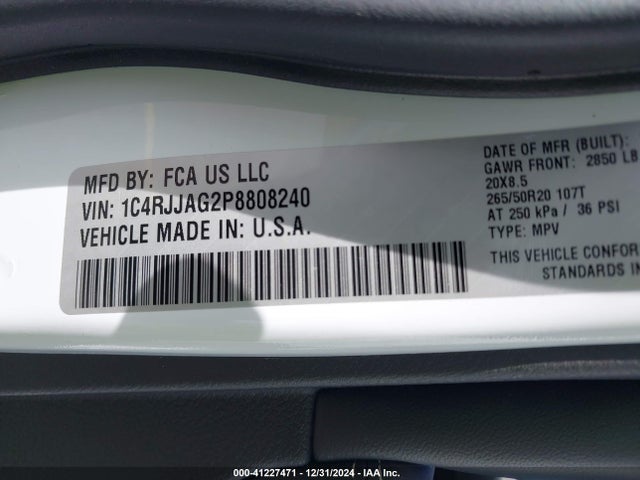 1C4RJJAG2P8808240 Jeep Grand Cherokee L Altitude 4x2