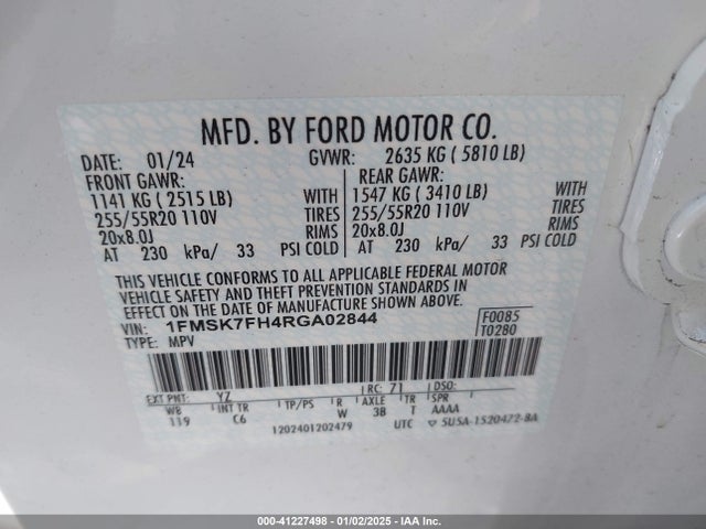 Ford Explorer Limited 2024 1FMSK7FH4RGA02844 Image 9