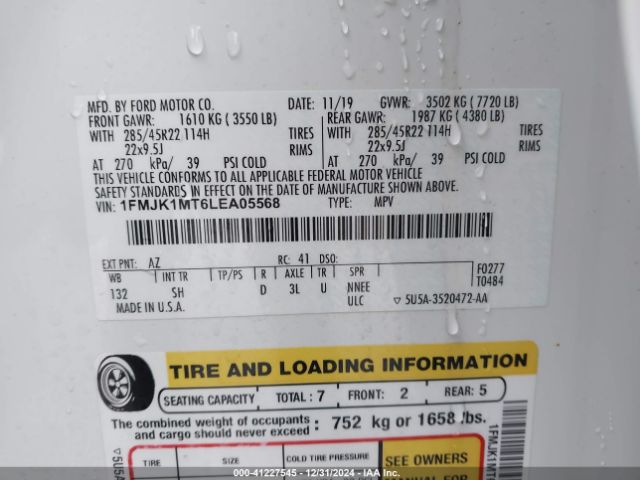 1FMJK1MT6LEA05568 Ford Expedition Platinum Max