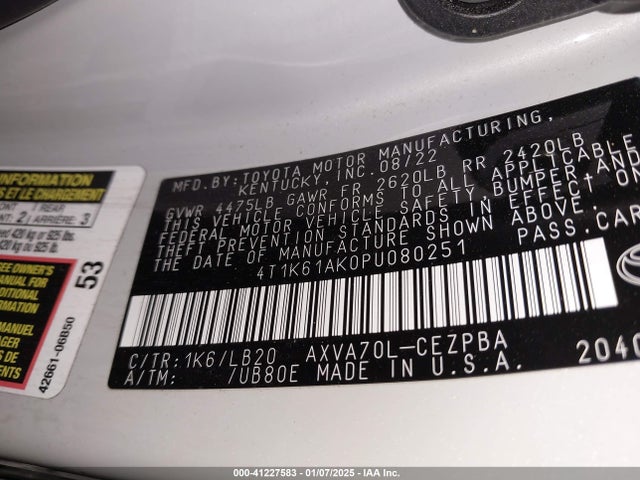 Toyota CAMRY XSE 2023 4T1K61AK0PU080251 Image 9
