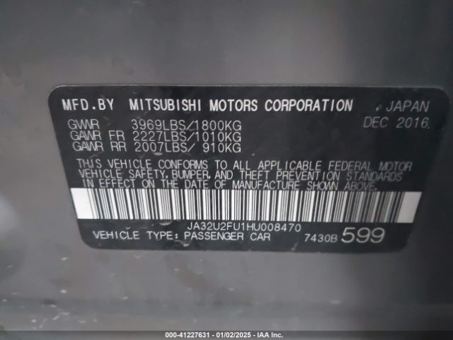 JA32U2FU1HU008470 Mitsubishi LANCER ES