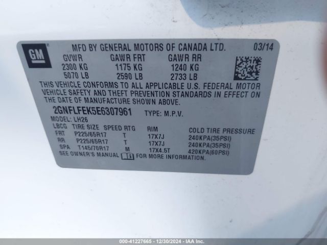2GNFLFEK5E6307961 Chevrolet EQUINOX 1LT