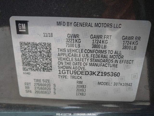 1GTU9DED3KZ195360 GMC Sierra 1500 Slt