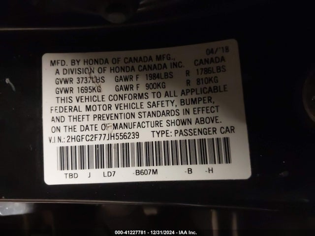 Honda CIVIC EX 2018 2HGFC2F77JH556239 Image 9