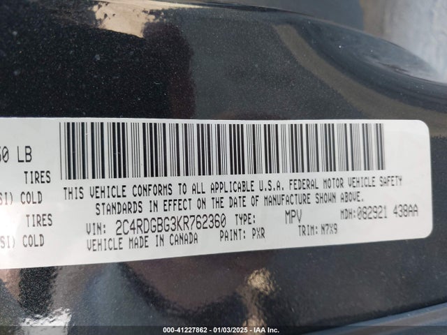 2C4RDGBG3KR762360 Dodge Grand Caravan Se 35th Anniversary Edition