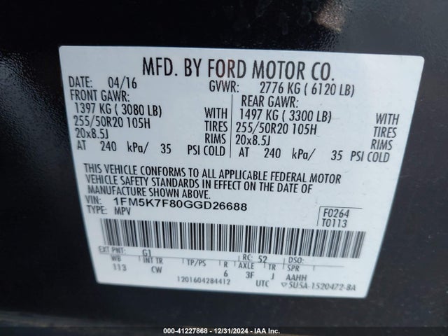 Ford Explorer Limited 2016 1FM5K7F80GGD26688 Image 9