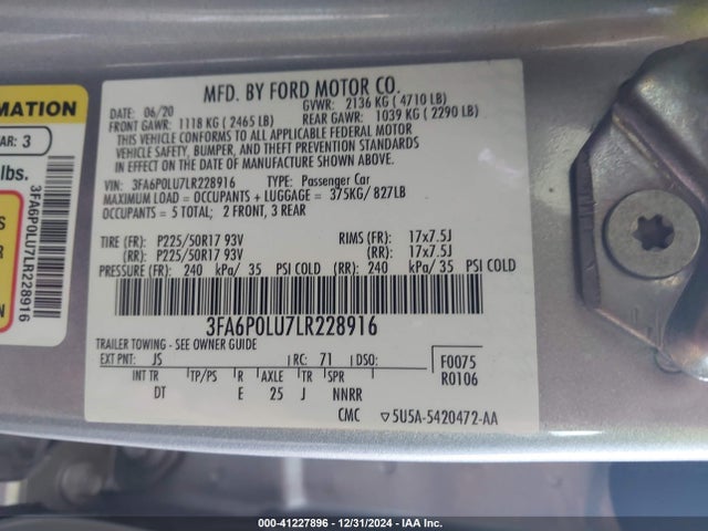 Ford Fusion Hybrid Se 2020 3FA6P0LU7LR228916 Image 9