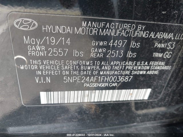 Hyundai SONATA SE 2015 5NPE24AF1FH003687 Image 9