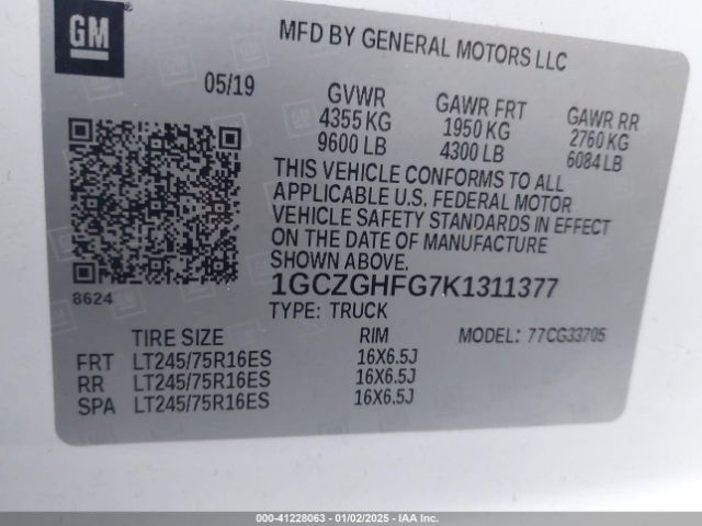 1GCZGHFG7K1311377 Chevrolet Express 3500 Work Van
