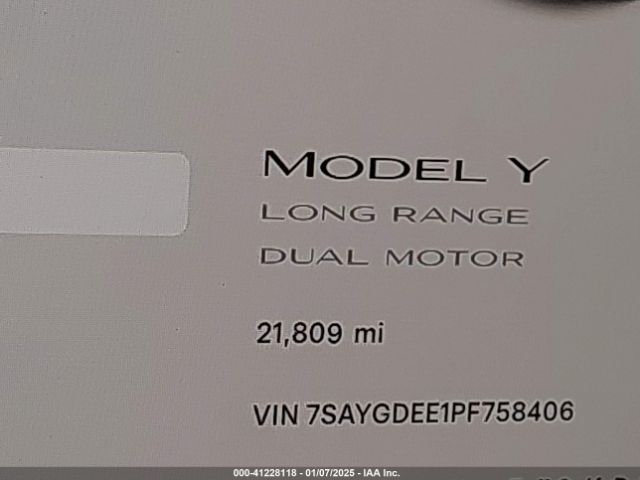 7SAYGDEE1PF758406 Tesla Model Y Awd/long Range Dual Motor All-wheel Drive