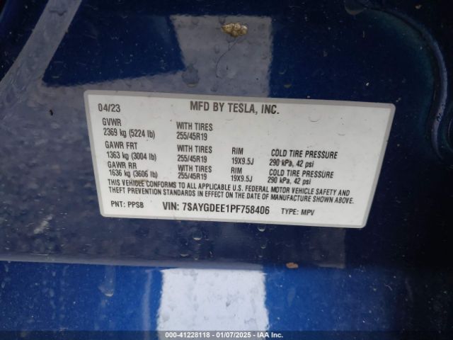 7SAYGDEE1PF758406 Tesla Model Y Awd/long Range Dual Motor All-wheel Drive