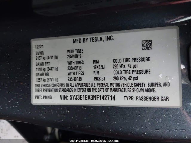 2022 TESLA MODEL 3 5YJ3E1EA3NF142714 Photo 8