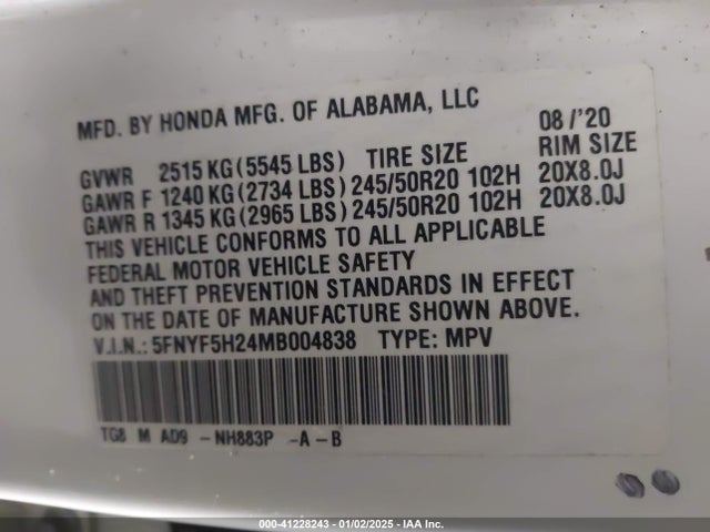 Honda Pilot 2wd Special Edition 2021 5FNYF5H24MB004838 Image 9