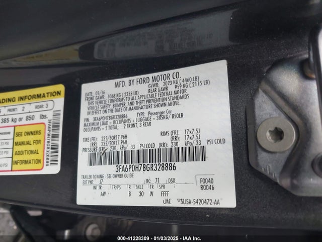 Ford FUSION SE 2016 3FA6P0H78GR328886 Image 9