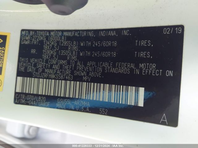 5TDJZRFH8KS587463 Toyota Highlander Xle