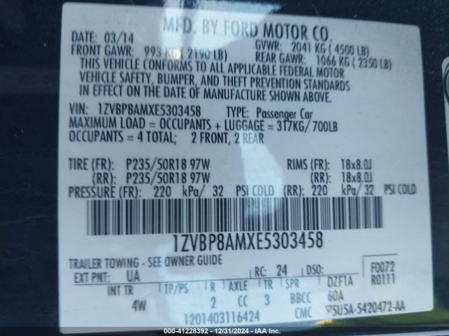 1ZVBP8AMXE5303458 Ford Mustang V6 Premium