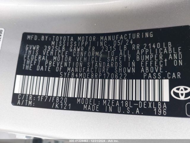5YFB4MDE8RP170622 Toyota COROLLA LE