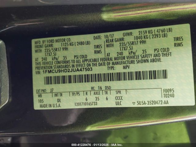 1FMCU9HD2JUA47503 Ford ESCAPE SEL