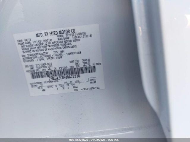 2FMGK5C89JBA22338 Ford FLEX SEL