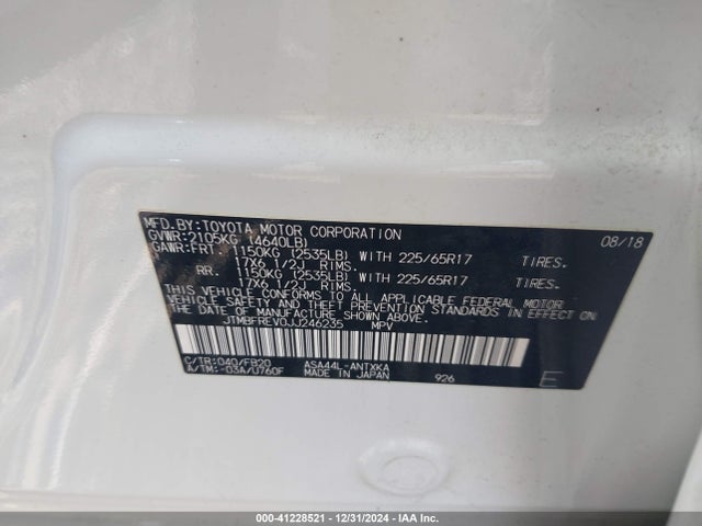 JTMBFREV0JJ246235 Toyota RAV4 LE