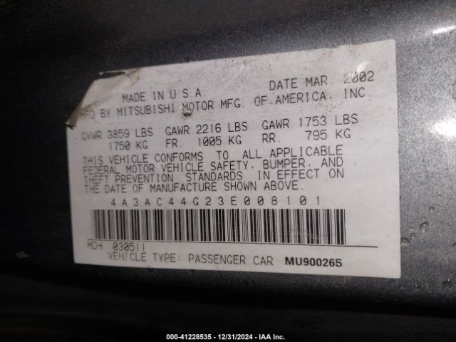 2003 MITSUBISHI ECLIPSE 4A3AC44G23E008101 Photo 8