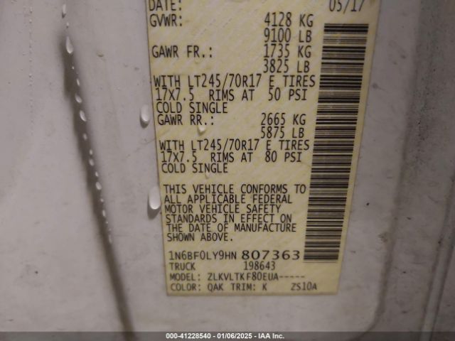 1N6BF0LY9HN807363 Nissan Nv Cargo Nv2500 Hd Sv V6